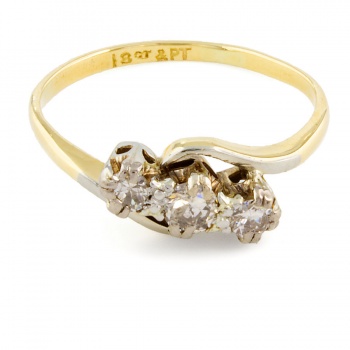 18ct Gold & Platinum Diamond 3 Stone Ring Size J